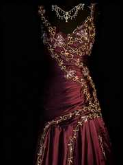 Chic Mermaid Spaghetti Strap Satin With Gold Appliqued Long Party Dresses Prom Dresses Impress Wedding Guest Dress N917