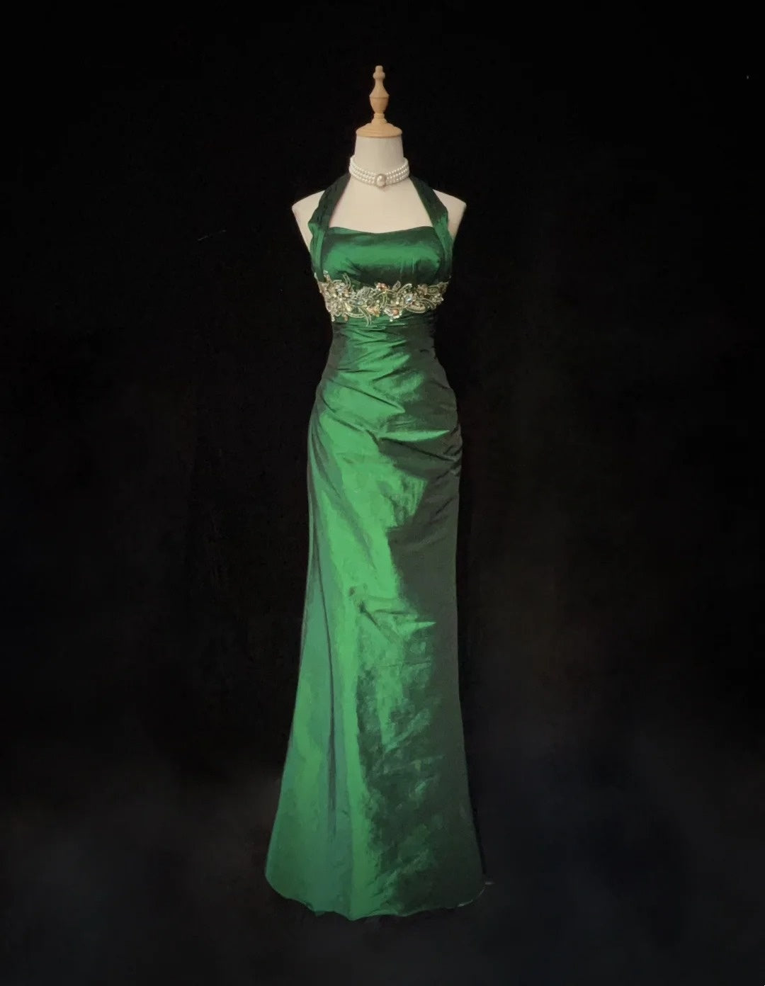 Vintage Prom Dresses Inspo Mermaid 90s Halter Dark Green With Appliqued For Women Formal Dress N3269