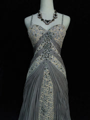 Vintage Prom Dresses Inspo Mermaid Spaghetti Strap Grey Lace 90s With Lace Sequined Formal Gowns N3348