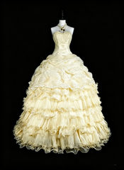 Modest Prom Dresses Ball Gown Yellow Strapless Sleeveless Sweet 16 Dress Formal Evening Outfits N3514