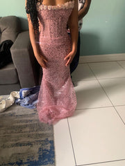 Glitter Mermaid Strapless Pink Sequin Sleeveless Formal For Women Girls Teens Prom Dresses N2272