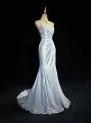 Modest Prom Dresses Mermaid Spaghetti Strap Light Sky Blue With Applique Formal Outfits N3690