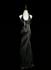 Vintage Mermaid V Neck Black With Beading Summer Formal For Women Girls Teens Prom Dresses N2232