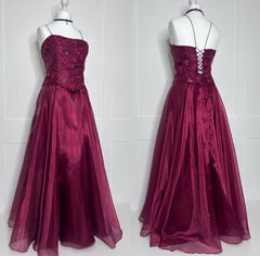 Vintage 80s Ball Gown Burgundy Organza Spaghetti Strap Formal Dress 18th Birthday Prom Dresses N2770