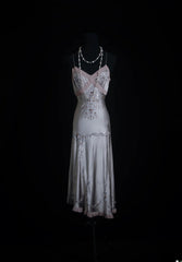 Vintage Prom Dresses 90s Formal Mermaid Spaghetti Strap Silver Gray Mid Length Party Gowns Prom Dresses AS015