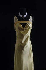 Vintage Prom Dresses 90s Formal Mermaid V Neck Green Silk Satin Mid Length Party Gowns Prom Dresses AS016