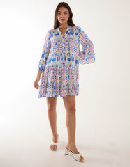 Pin Tuck Tiered Abstract Smock Dress