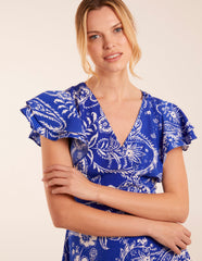 Frill Sleeve Wrap Belted Mini Dress