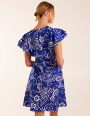 Frill Sleeve Wrap Belted Mini Dress