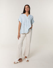 Printed V Neck Button Top