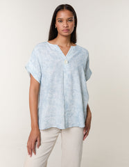 Printed V Neck Button Top