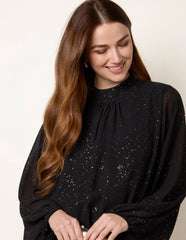 Metallic Sparkle Chiffon High Neck Puffball Top