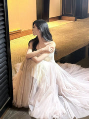 Classy A Line Spaghetti Strap Pink Tulle Long For Women Girls Teens Prom Dresses N2219