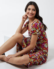 V Neck Ruched Midi Dress