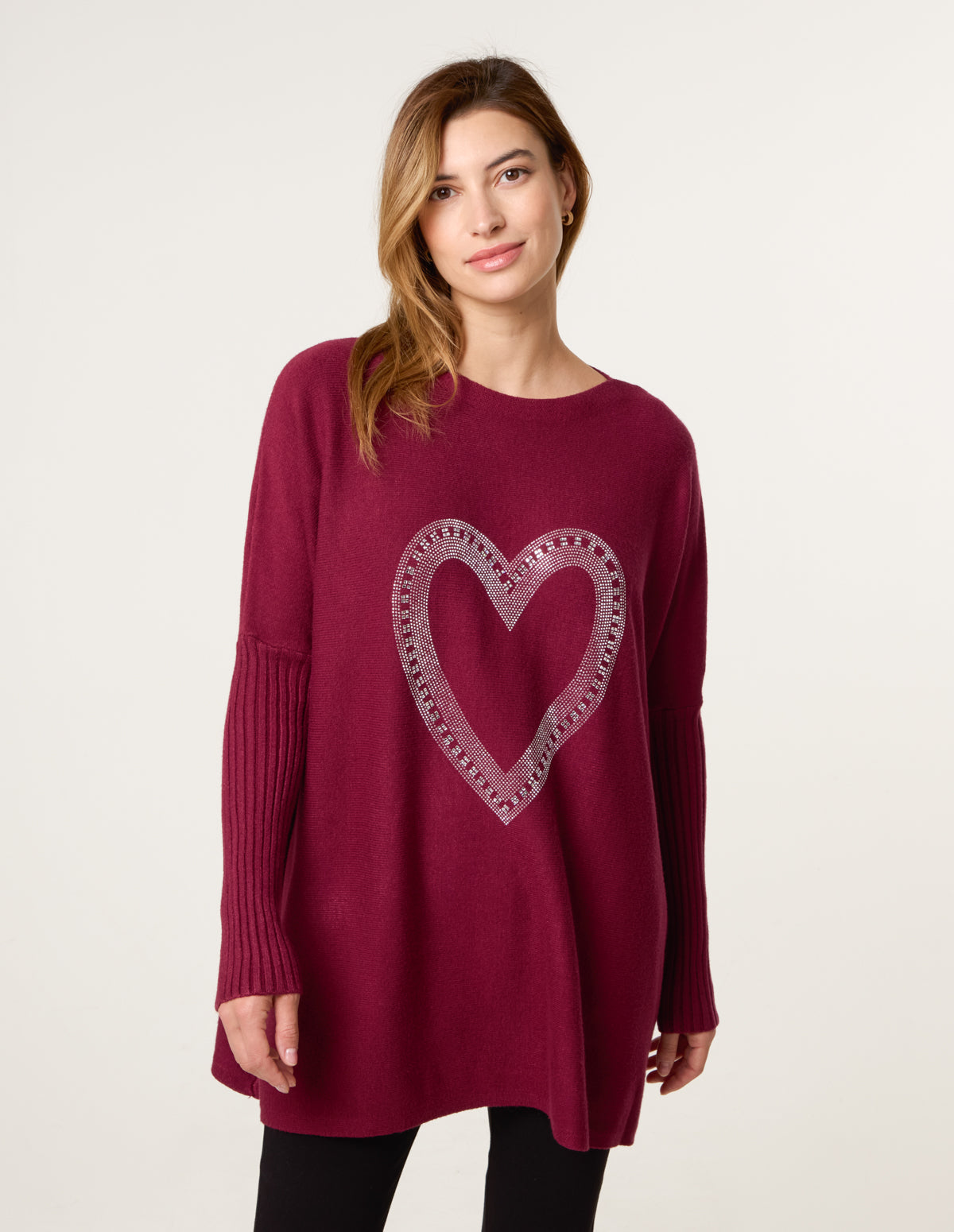 Heart Diamante Oversized Jumper