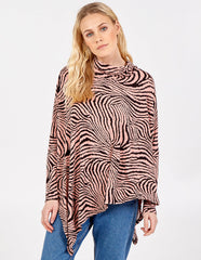 Abstract Zebra Oversized Cowl Neck Top