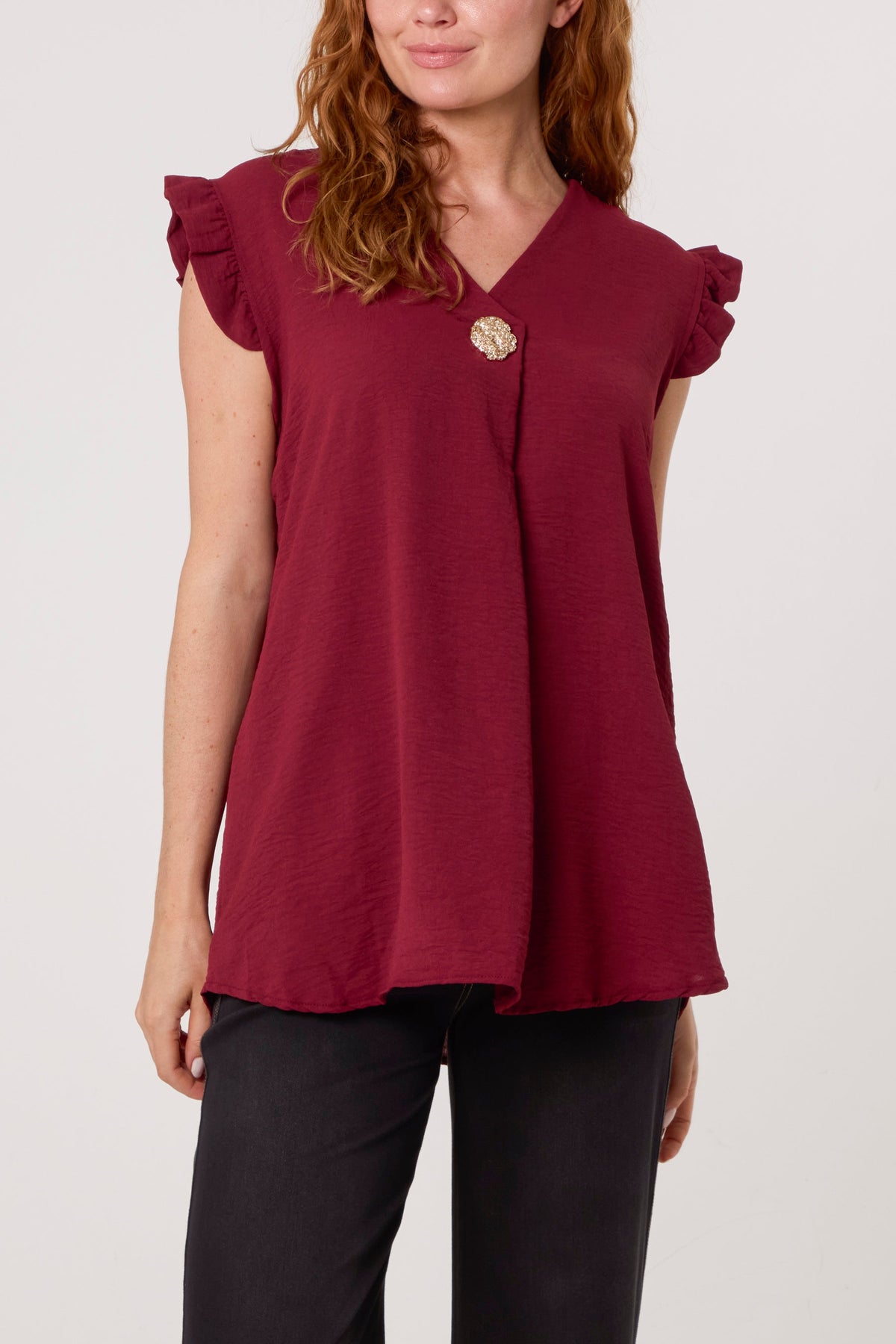 Gold Button Detail Frill Top