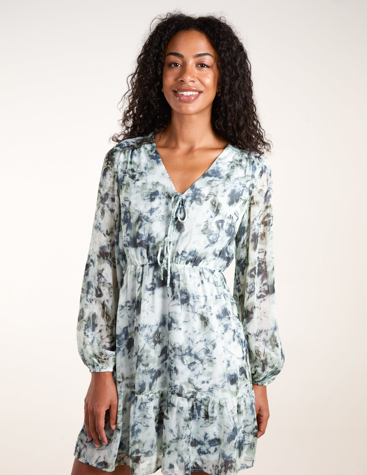 Tie Front Watercolour Mini Dress
