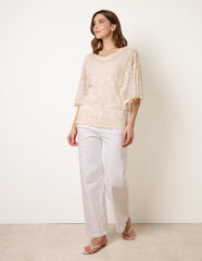 Floral Lace Butterfly Sleeve Blouse