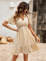 EMILIANA SHORT SLEEVE BABYDOLL MINI DRESS - APRICOT