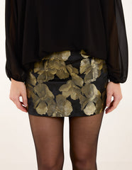Gold Floral Jaquard Mini Skirt