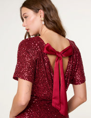 Satin Bow Back Sequin Dress