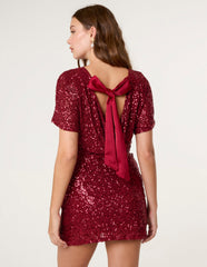 Satin Bow Back Sequin Dress