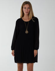 Long Sleeve Pleated Shift Dress
