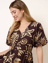 Tropical Button Through Midi Dress
