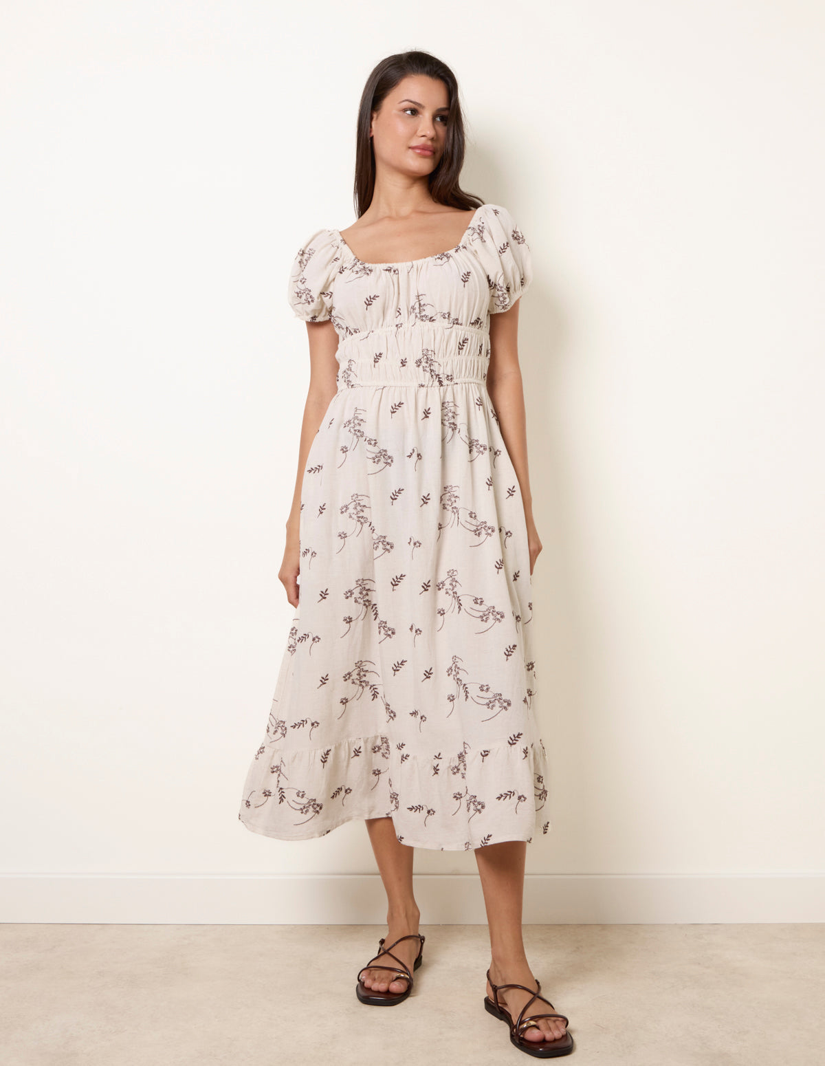 Embroidery Milkmaid Midi Dress