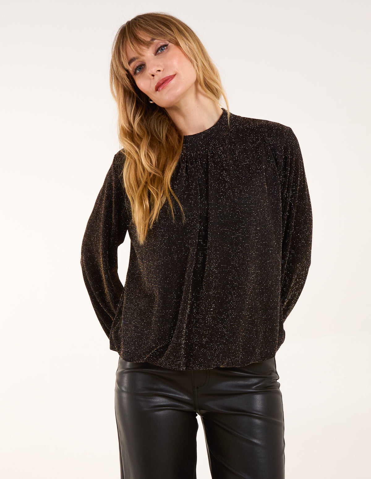 Metallic High Neck Puffball Top