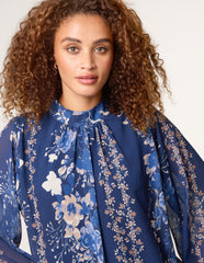 High Neck Puffball Floral Blouse