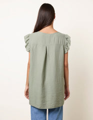 One Button Frill Sleeve Top