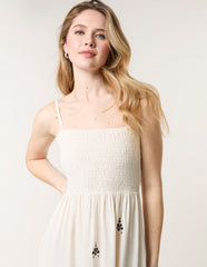 Shirred Bandeau Linen Maxi Dress