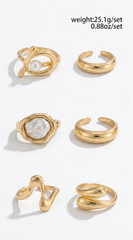 Poised Pearl 6 Piece Ring Set - Gold