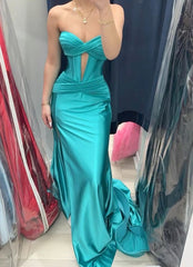 Modest Mermaid Prom Dresses For Women Sweetheart Blue Satin Party Gown 18th Birthday Gowns N1514