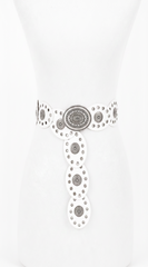 Ember Faux Leather Oval Vintage Belt - White
