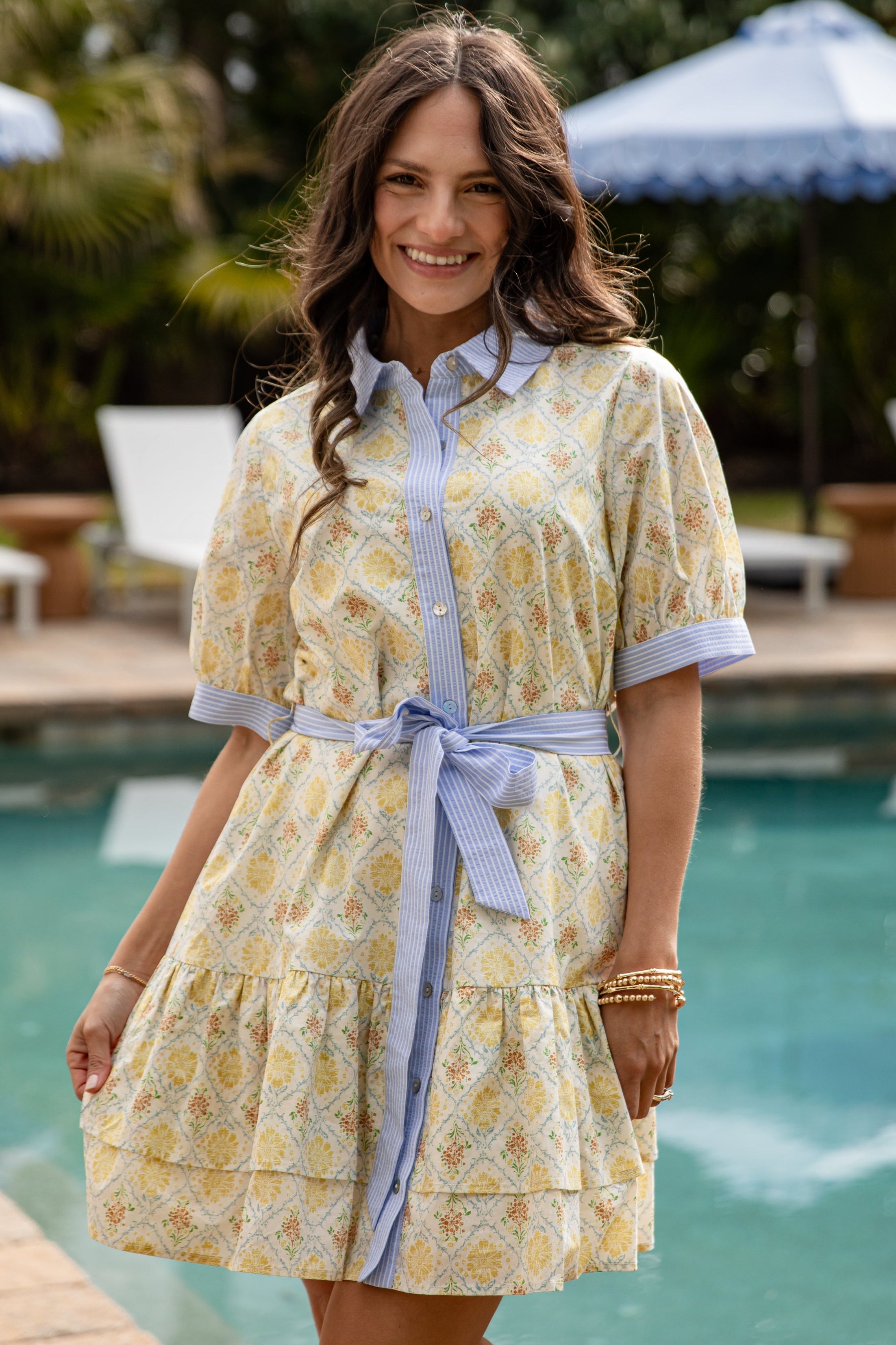 Dream of Spring Floral Button Front Yellow Mini Dress