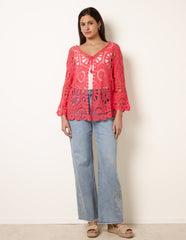 Long-Sleeved Crochet Cardigan