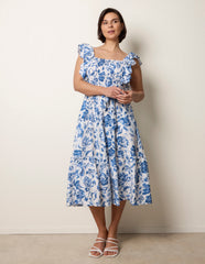 Frill Sleeveless Dress With Floral Print